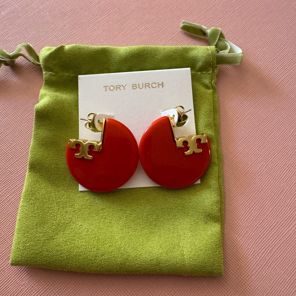 Tory Burch Red and Gold Statement Earrings